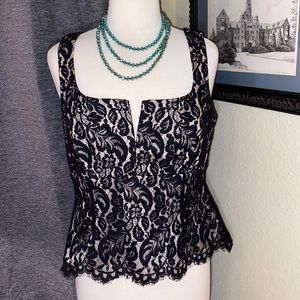 NWT Cream Black Lace WHBM Blouse Top Size 10